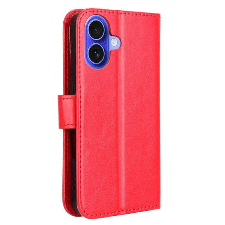 For iPhone 16 Plus Case Crazy Horse Texture PU Leather Phone Wallet Cover