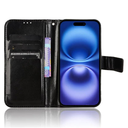 For iPhone 16 Plus Case Crazy Horse Texture PU Leather Phone Wallet Cover