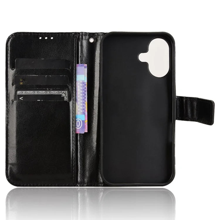 For iPhone 16 Plus Case Crazy Horse Texture PU Leather Phone Wallet Cover