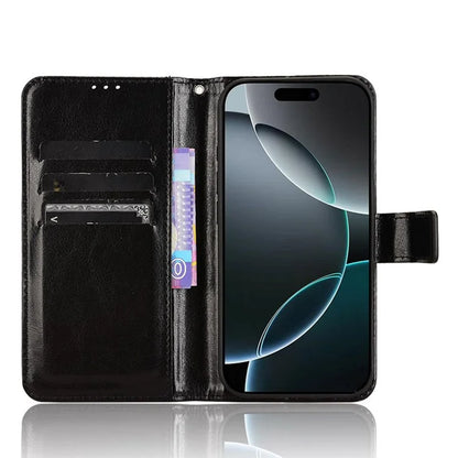 For iPhone 16 Pro Case Crazy Horse Texture PU Leather Phone Wallet Cover