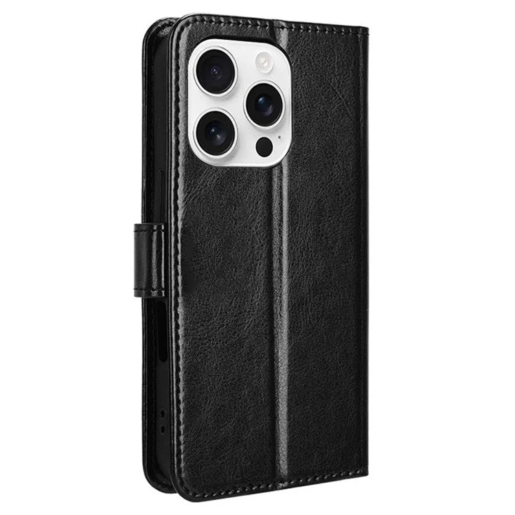 For iPhone 16 Pro Case Crazy Horse Texture PU Leather Phone Wallet Cover