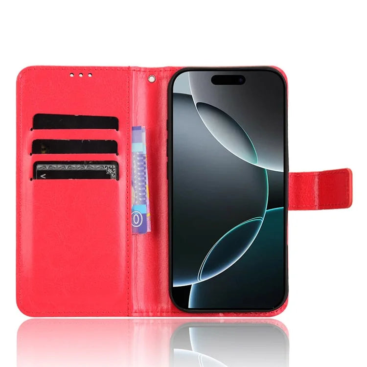 For iPhone 16 Pro Case Crazy Horse Texture PU Leather Phone Wallet Cover
