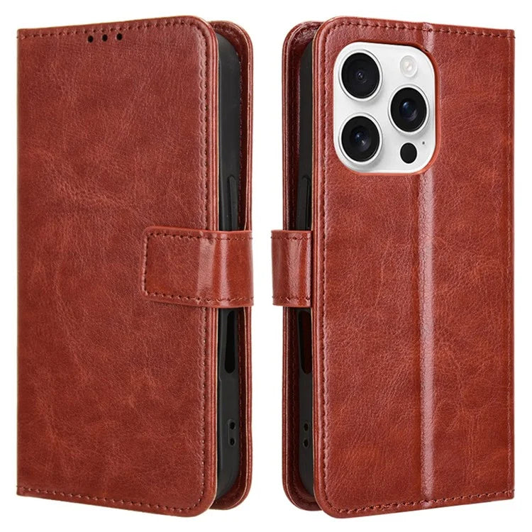 For iPhone 16 Pro Case Crazy Horse Texture PU Leather Phone Wallet Cover