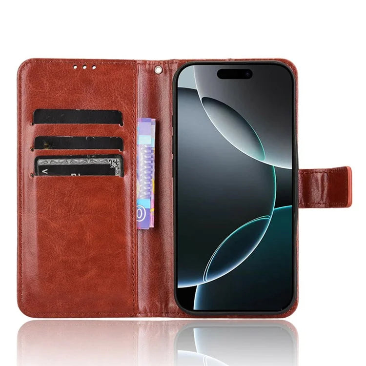 For iPhone 16 Pro Case Crazy Horse Texture PU Leather Phone Wallet Cover