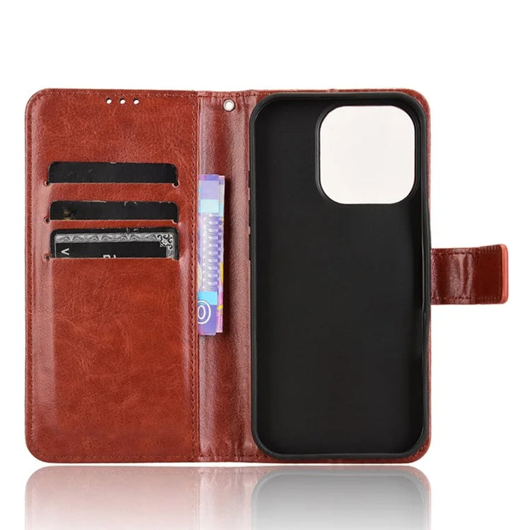For iPhone 16 Pro Case Crazy Horse Texture PU Leather Phone Wallet Cover