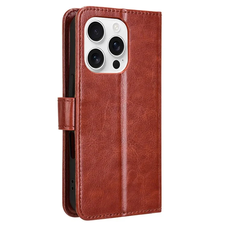 For iPhone 16 Pro Case Crazy Horse Texture PU Leather Phone Wallet Cover