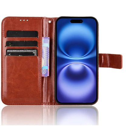 For iPhone 16 Case Crazy Horse Texture PU Leather Phone Wallet Cover