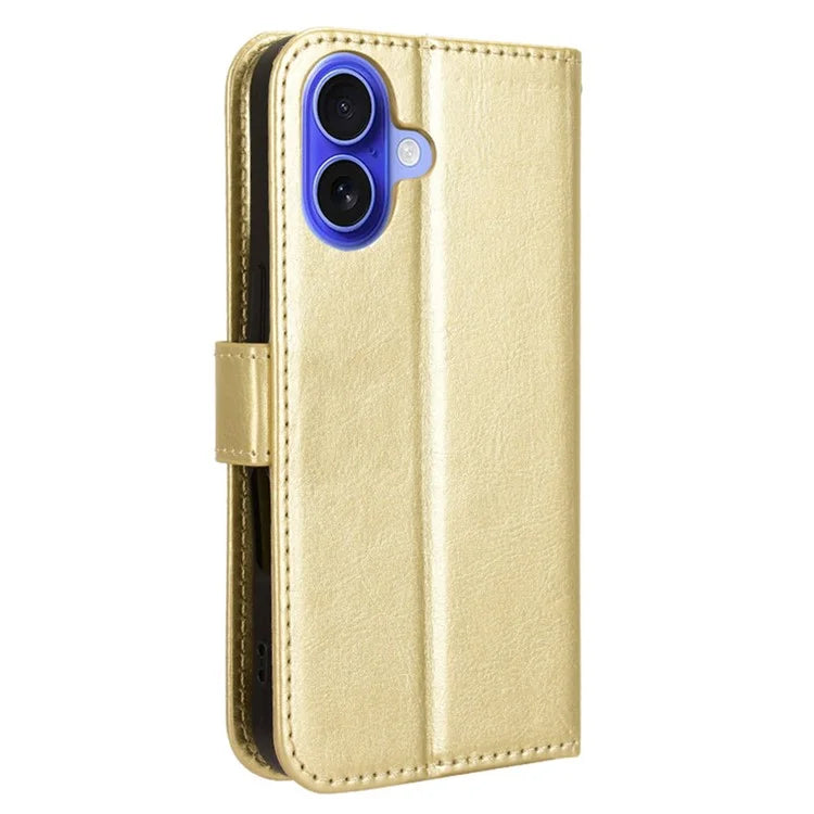 For iPhone 16 Case Crazy Horse Texture PU Leather Phone Wallet Cover
