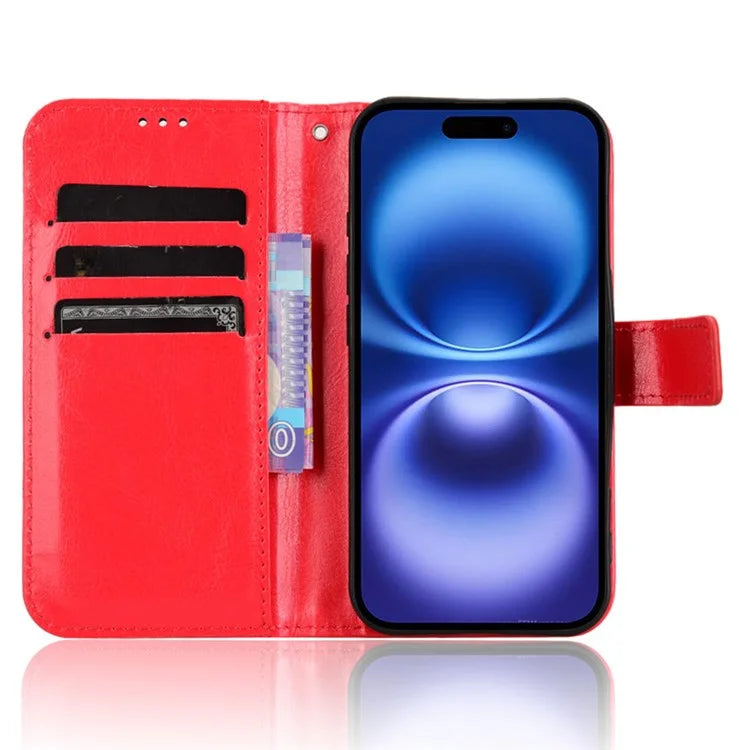 For iPhone 16 Case Crazy Horse Texture PU Leather Phone Wallet Cover
