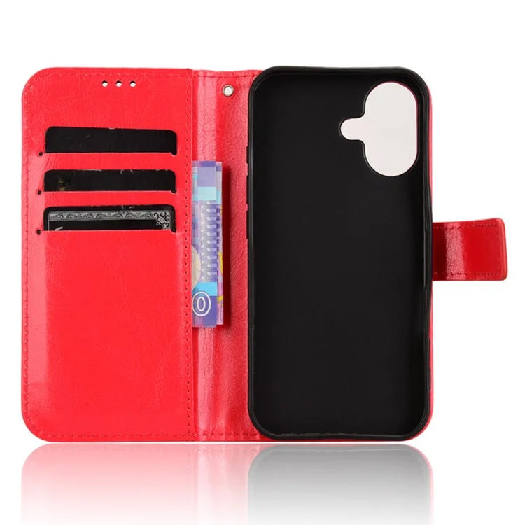 For iPhone 16 Case Crazy Horse Texture PU Leather Phone Wallet Cover