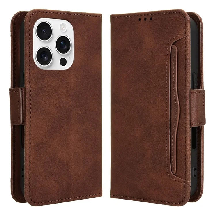 For iPhone 16 Pro Leather Case Phone Wallet Cover with Multiple Card Slots