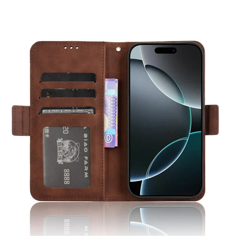 For iPhone 16 Pro Leather Case Phone Wallet Cover with Multiple Card Slots
