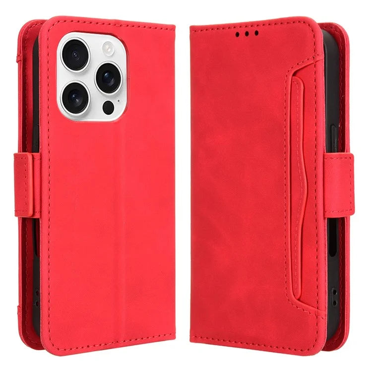 For iPhone 16 Pro Leather Case Phone Wallet Cover with Multiple Card Slots