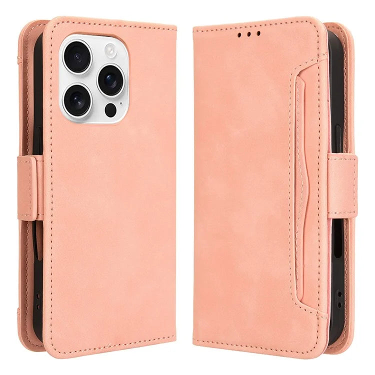 For iPhone 16 Pro Leather Case Phone Wallet Cover with Multiple Card Slots