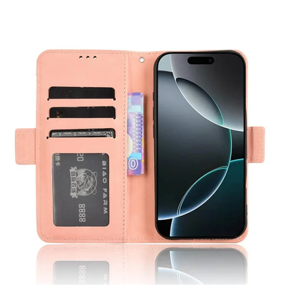 For iPhone 16 Pro Leather Case Phone Wallet Cover with Multiple Card Slots