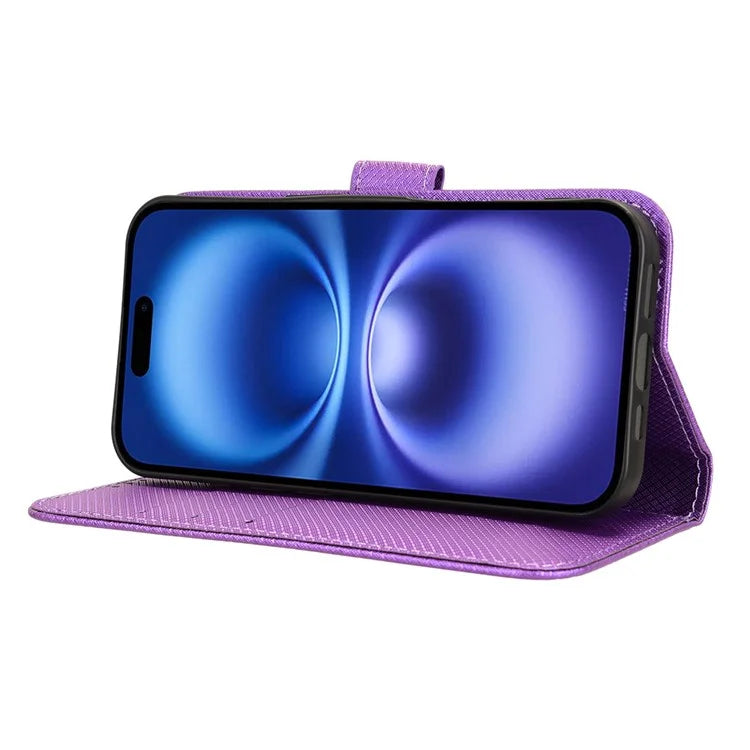 For iPhone 16 Plus Case PU Leather Diamond Texture Wallet Phone Cover