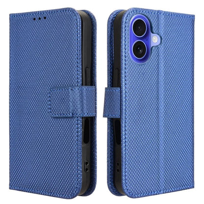 For iPhone 16 Plus Case PU Leather Diamond Texture Wallet Phone Cover