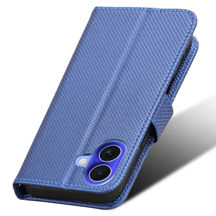 For iPhone 16 Plus Case PU Leather Diamond Texture Wallet Phone Cover