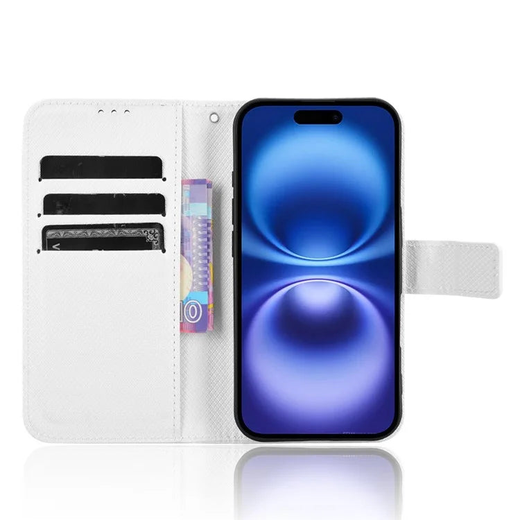 For iPhone 16 Plus Case PU Leather Diamond Texture Wallet Phone Cover