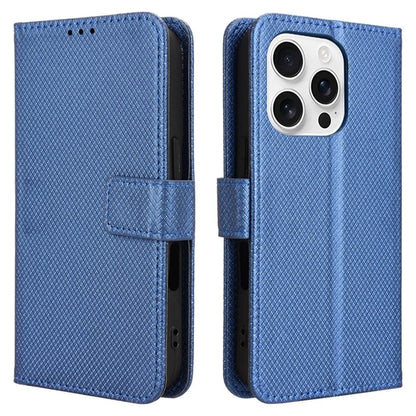 For iPhone 16 Pro Case PU Leather Diamond Texture Wallet Phone Cover