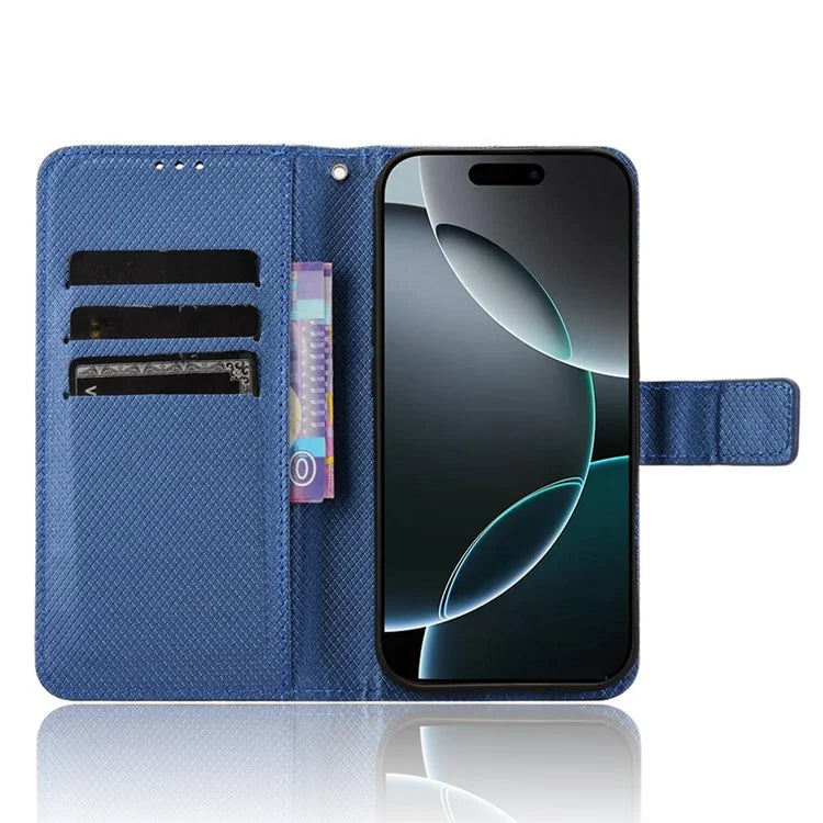 For iPhone 16 Pro Case PU Leather Diamond Texture Wallet Phone Cover