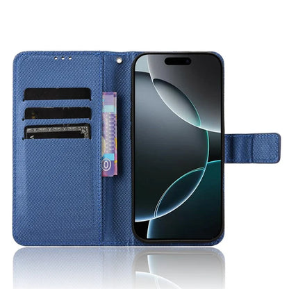 For iPhone 16 Pro Case PU Leather Diamond Texture Wallet Phone Cover