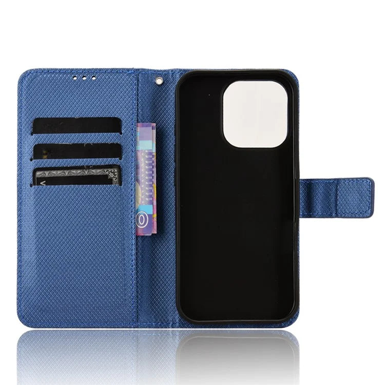 For iPhone 16 Pro Case PU Leather Diamond Texture Wallet Phone Cover