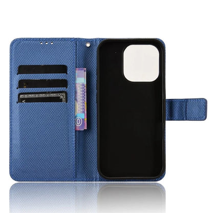 For iPhone 16 Pro Case PU Leather Diamond Texture Wallet Phone Cover
