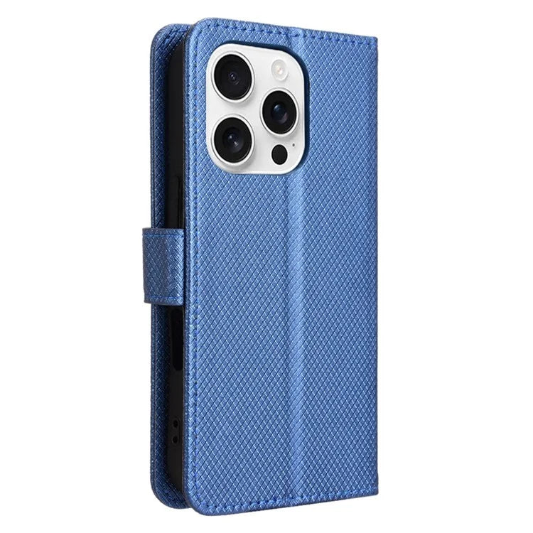 For iPhone 16 Pro Case PU Leather Diamond Texture Wallet Phone Cover