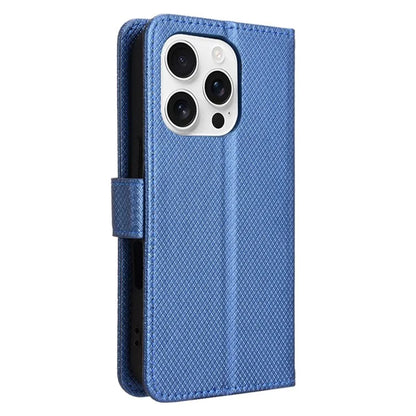 For iPhone 16 Pro Case PU Leather Diamond Texture Wallet Phone Cover