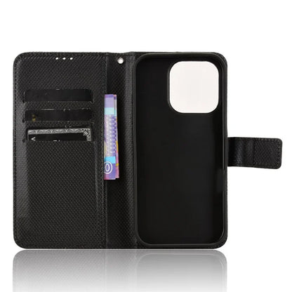 For iPhone 16 Pro Case PU Leather Diamond Texture Wallet Phone Cover