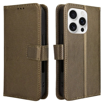 For iPhone 16 Pro Case PU Leather Diamond Texture Wallet Phone Cover