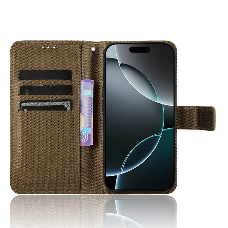 For iPhone 16 Pro Case PU Leather Diamond Texture Wallet Phone Cover