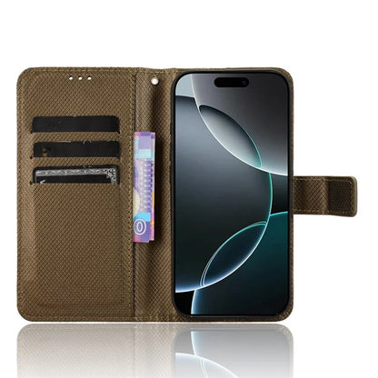 For iPhone 16 Pro Case PU Leather Diamond Texture Wallet Phone Cover