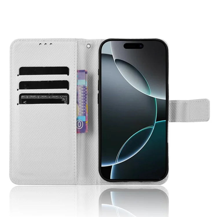 For iPhone 16 Pro Case PU Leather Diamond Texture Wallet Phone Cover