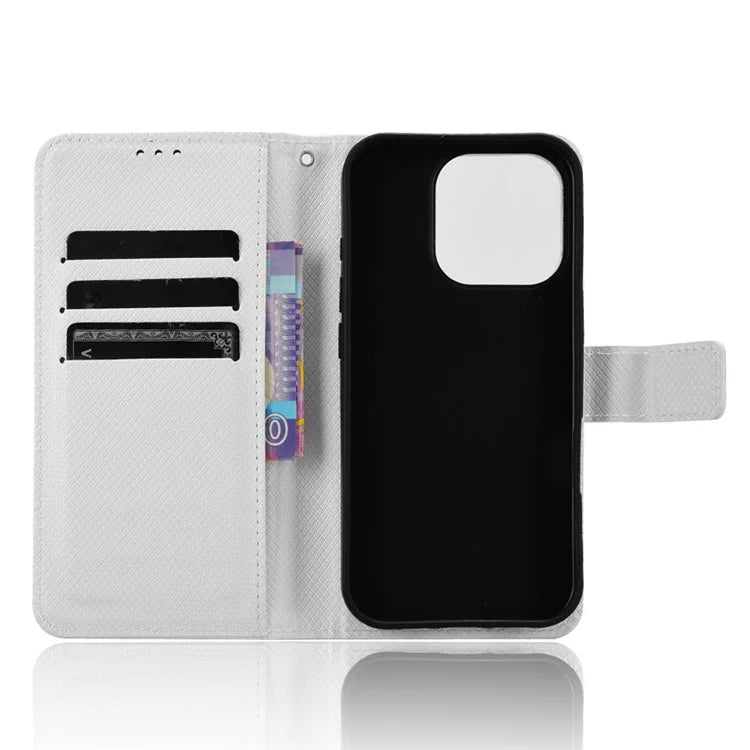 For iPhone 16 Pro Case PU Leather Diamond Texture Wallet Phone Cover