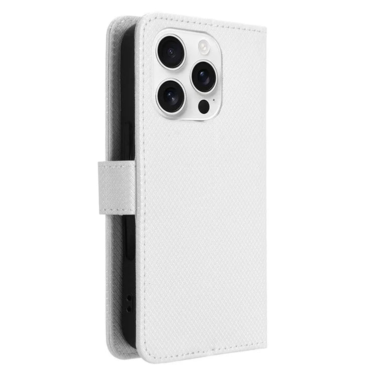 For iPhone 16 Pro Case PU Leather Diamond Texture Wallet Phone Cover