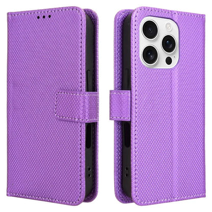 For iPhone 16 Pro Case PU Leather Diamond Texture Wallet Phone Cover