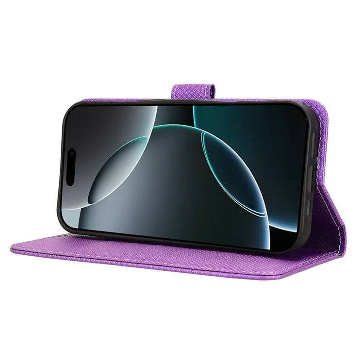 For iPhone 16 Pro Case PU Leather Diamond Texture Wallet Phone Cover