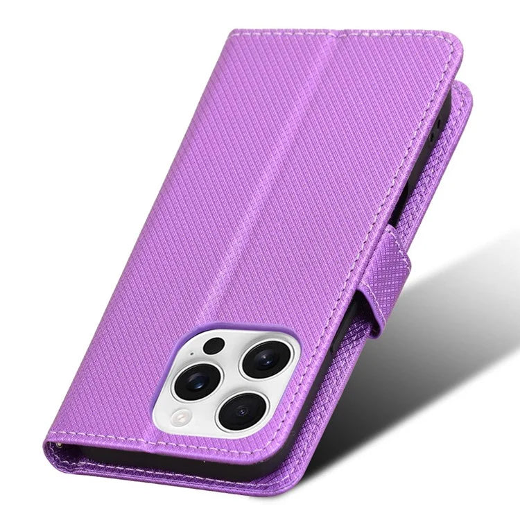 For iPhone 16 Pro Case PU Leather Diamond Texture Wallet Phone Cover
