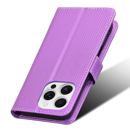 For iPhone 16 Pro Case PU Leather Diamond Texture Wallet Phone Cover