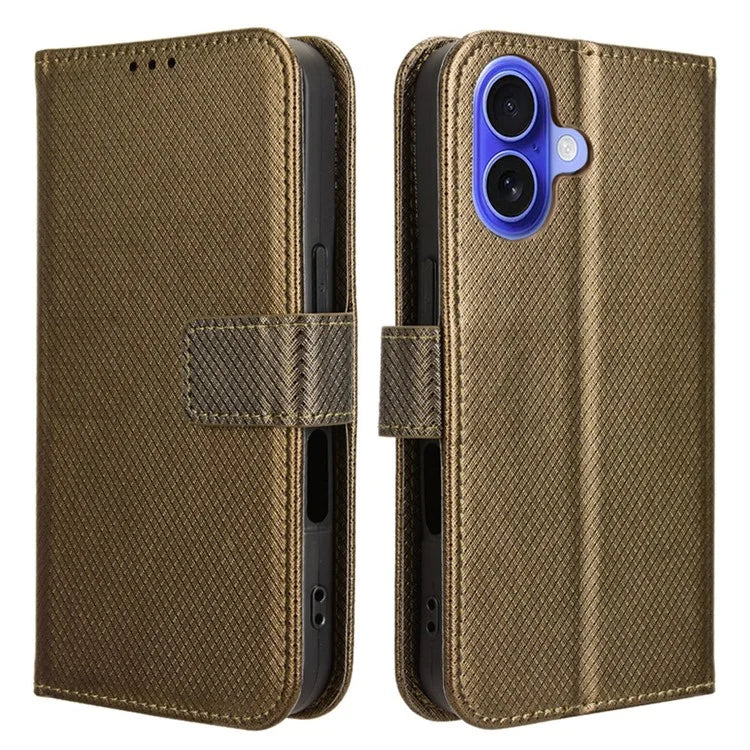 For iPhone 16 Case PU Leather Diamond Texture Wallet Phone Cover