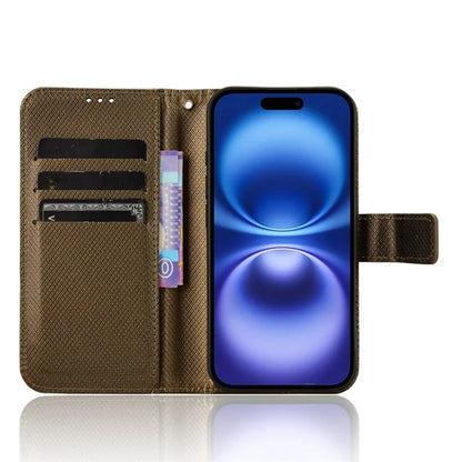 For iPhone 16 Case PU Leather Diamond Texture Wallet Phone Cover