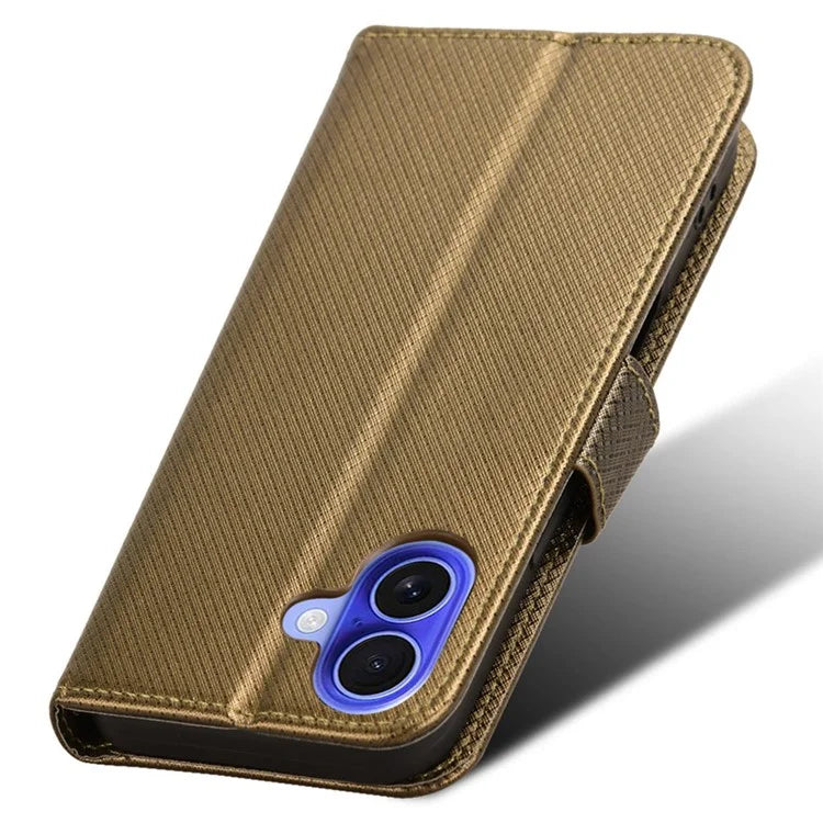 For iPhone 16 Case PU Leather Diamond Texture Wallet Phone Cover