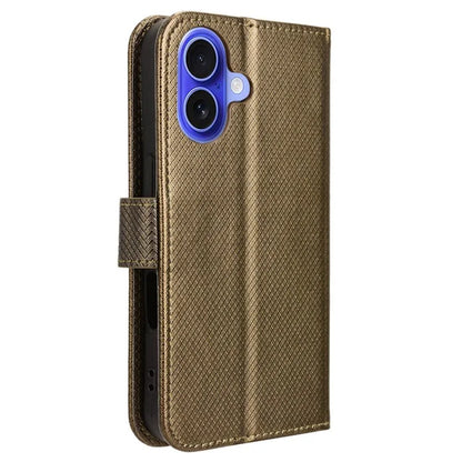 For iPhone 16 Case PU Leather Diamond Texture Wallet Phone Cover