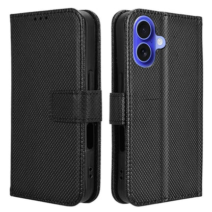 For iPhone 16 Case PU Leather Diamond Texture Wallet Phone Cover
