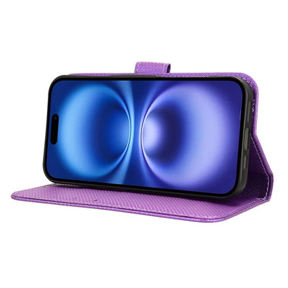 For iPhone 16 Case PU Leather Diamond Texture Wallet Phone Cover