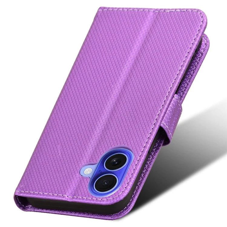 For iPhone 16 Case PU Leather Diamond Texture Wallet Phone Cover