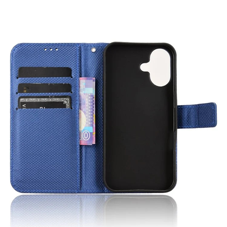 For iPhone 16 Case PU Leather Diamond Texture Wallet Phone Cover