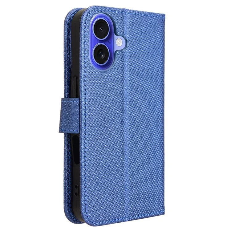 For iPhone 16 Case PU Leather Diamond Texture Wallet Phone Cover